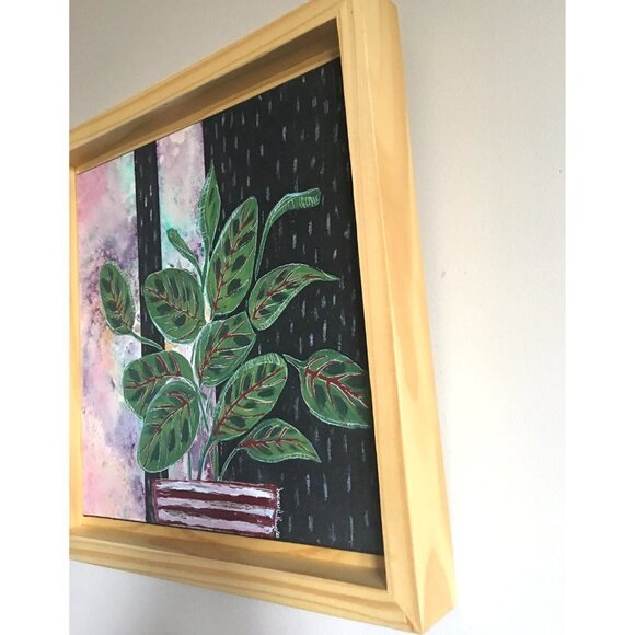 Original Framed Painting of Prayer Plant, Boho Nature Art Christmas  Gift - Picture 7 of 10